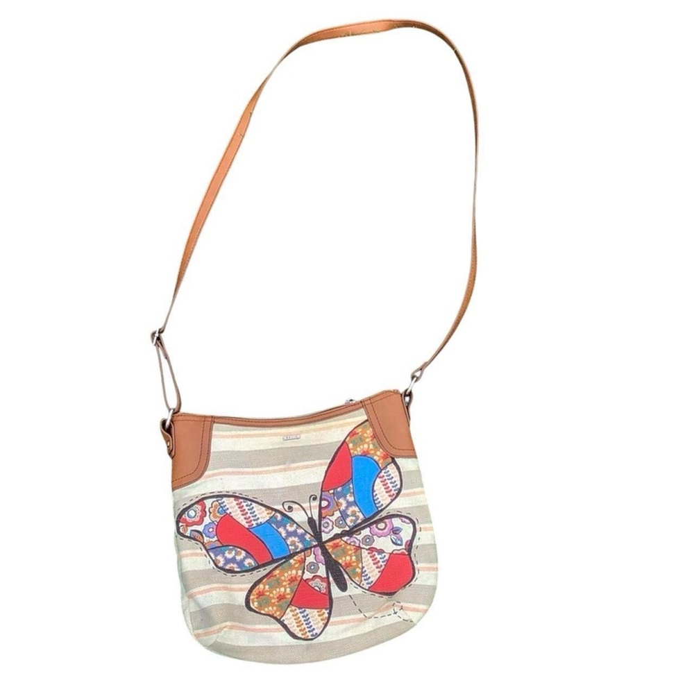 Relic Striped Crossbody Bag with Colorful Butterfly
